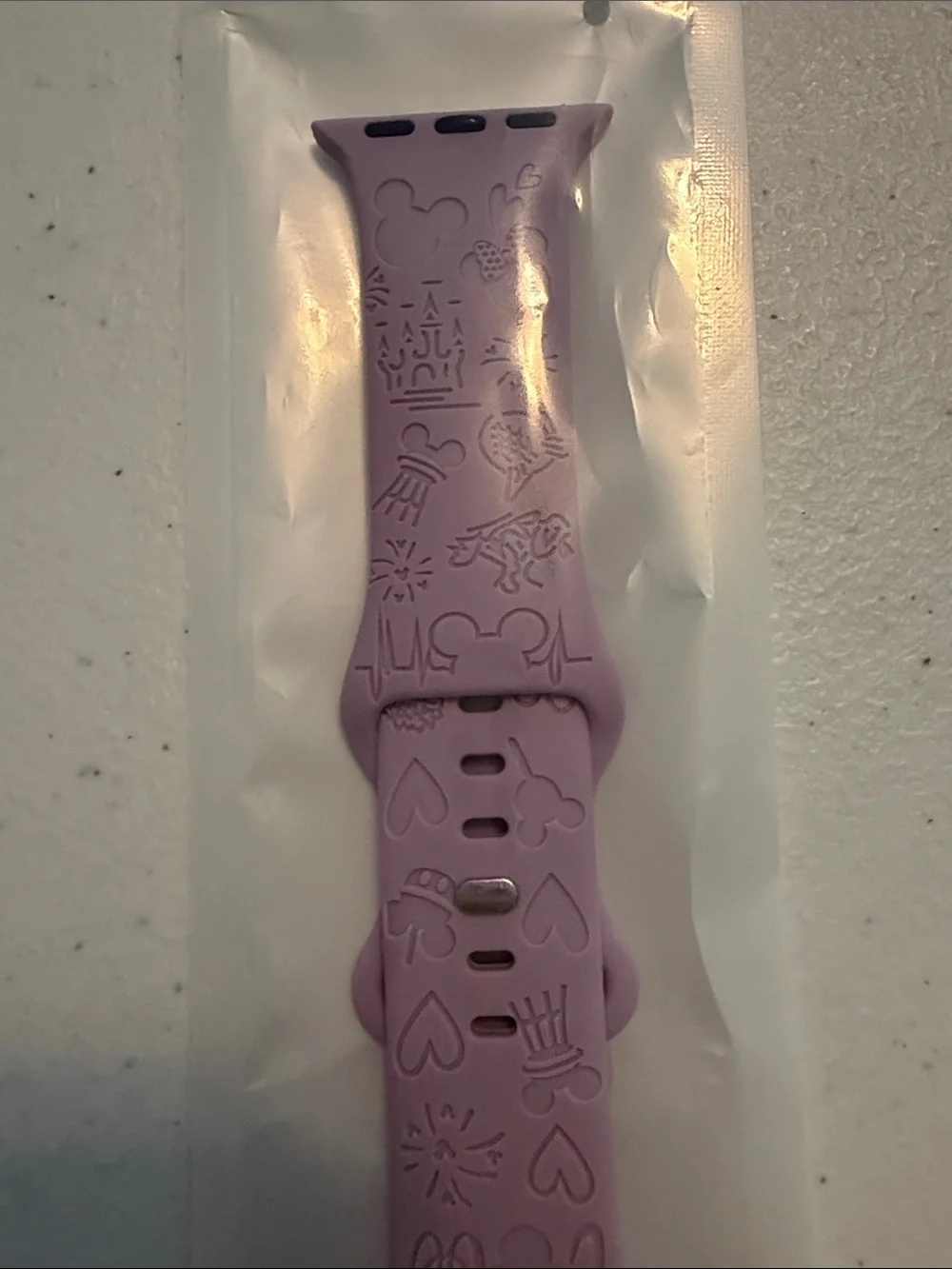Lavender Silicone Watch Band with Embossed Icons